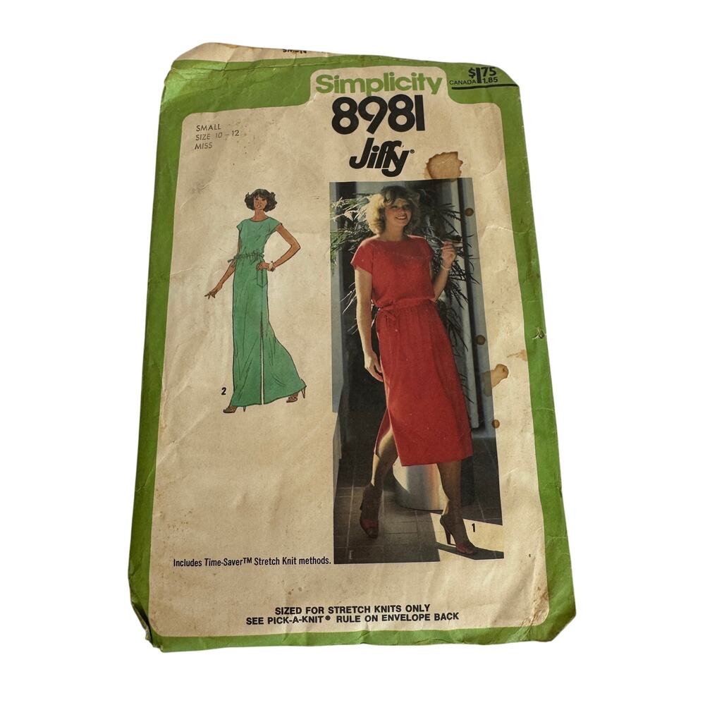 Simplicity 8981 Jiffy Dress Sewing Pattern Sz Small 10-12 Miss 1979